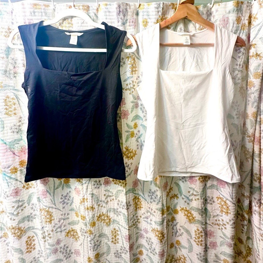 Two pack Black and Cream Sqaure Neck Tank Tops - Picture 3 of 6